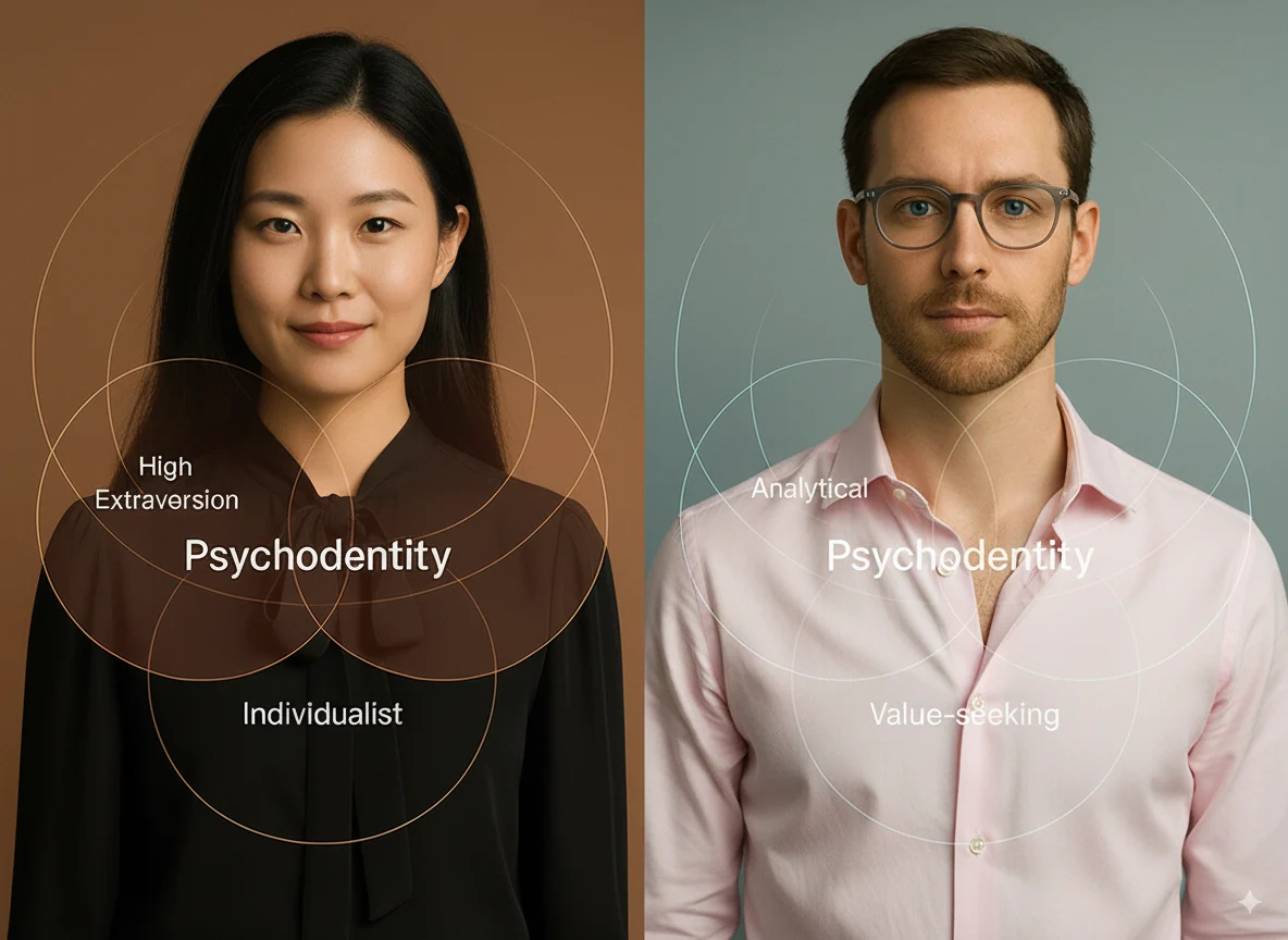 Two portraits illustrating distinct Psychodentity profiles